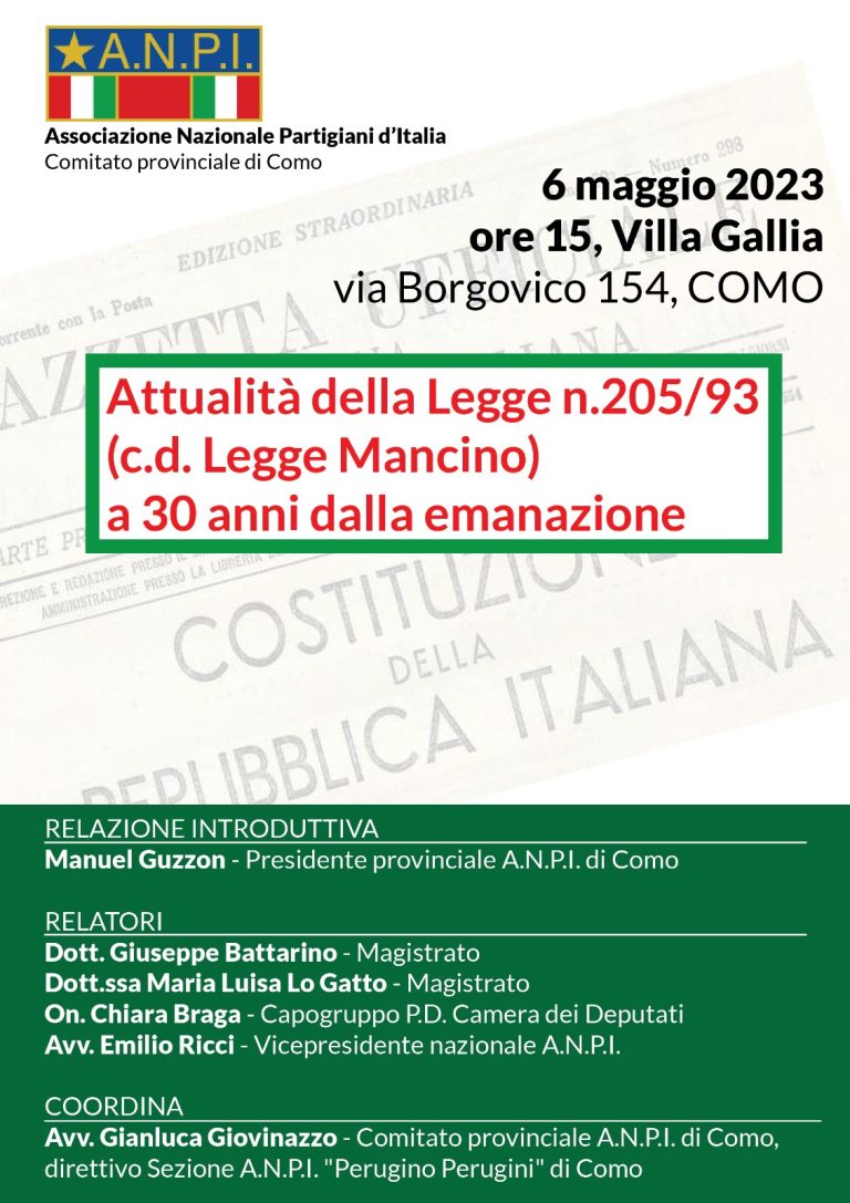 6 maggio a Como: convegno sull’attualità della Legge Mancino